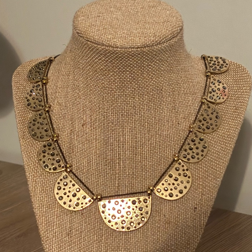 Gold semi-circle pendant statement necklace